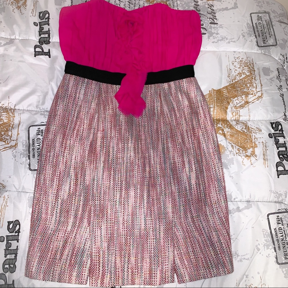 SINGLE Strapless Pink Ruffle Tweed Dress Sz L